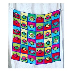 Vibrant Colorful Silk Pop Art Polka Dot Tea Pot Scarf by Elaine Gold 20”